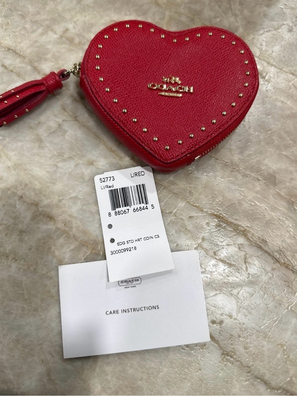Coach Red Heart Zip Coin Case with Gold Studs